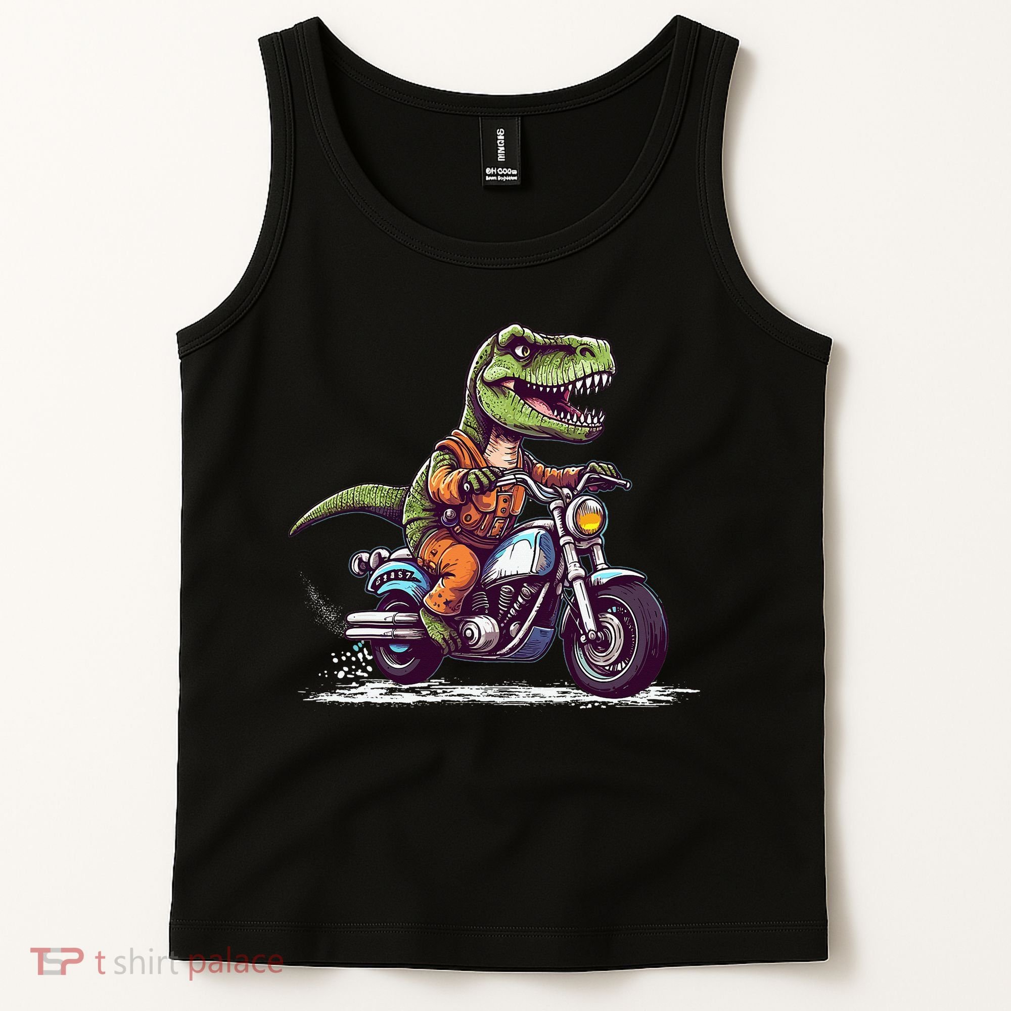 Biker T Rex On Motor Bike Dinosaur T Rex Riding Motorcycle Tank Top