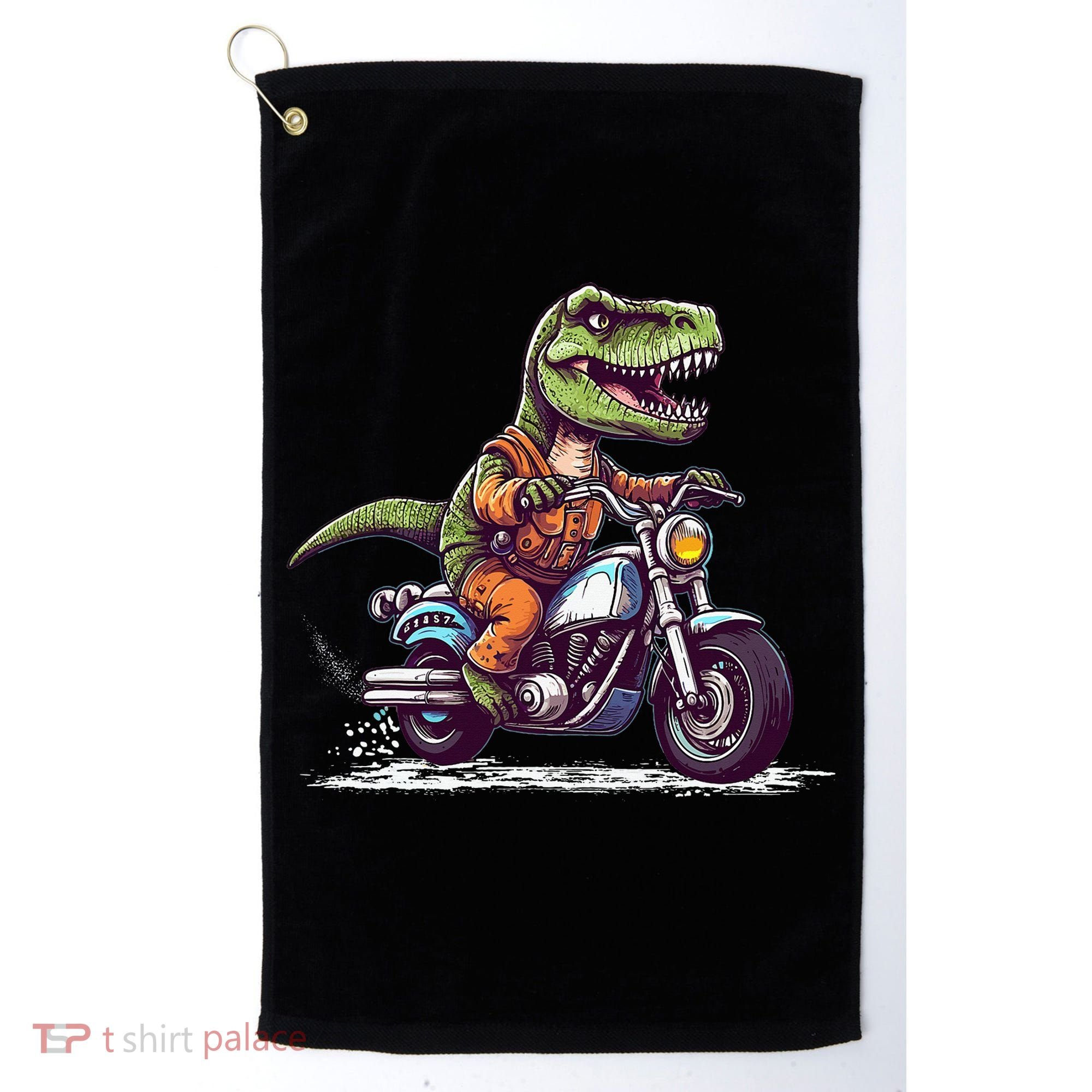 Biker T Rex On Motor Bike Dinosaur T Rex Riding Motorcycle Golf Towel