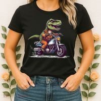 Biker T Rex On Motor Bike Dinosaur T Rex Riding Motorcycle Women's T-Shirt thumb 2