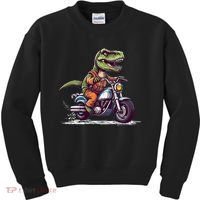 Biker T Rex On Motor Bike Dinosaur T Rex Riding Motorcycle Kids Sweatshirt thumb 0