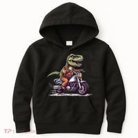 Biker T Rex On Motor Bike Dinosaur T Rex Riding Motorcycle Kids Hoodie thumb 0