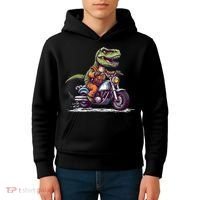 Biker T Rex On Motor Bike Dinosaur T Rex Riding Motorcycle Kids Hoodie thumb 4