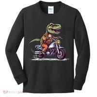 Biker T Rex On Motor Bike Dinosaur T Rex Riding Motorcycle Kids Long Sleeve Shirt thumb 0