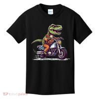 Biker T Rex On Motor Bike Dinosaur T Rex Riding Motorcycle Kids T-Shirt thumb 0