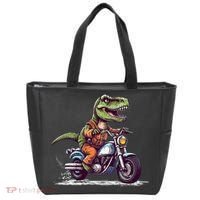 Biker T Rex On Motor Bike Dinosaur T Rex Riding Motorcycle Tote Bag thumb 0