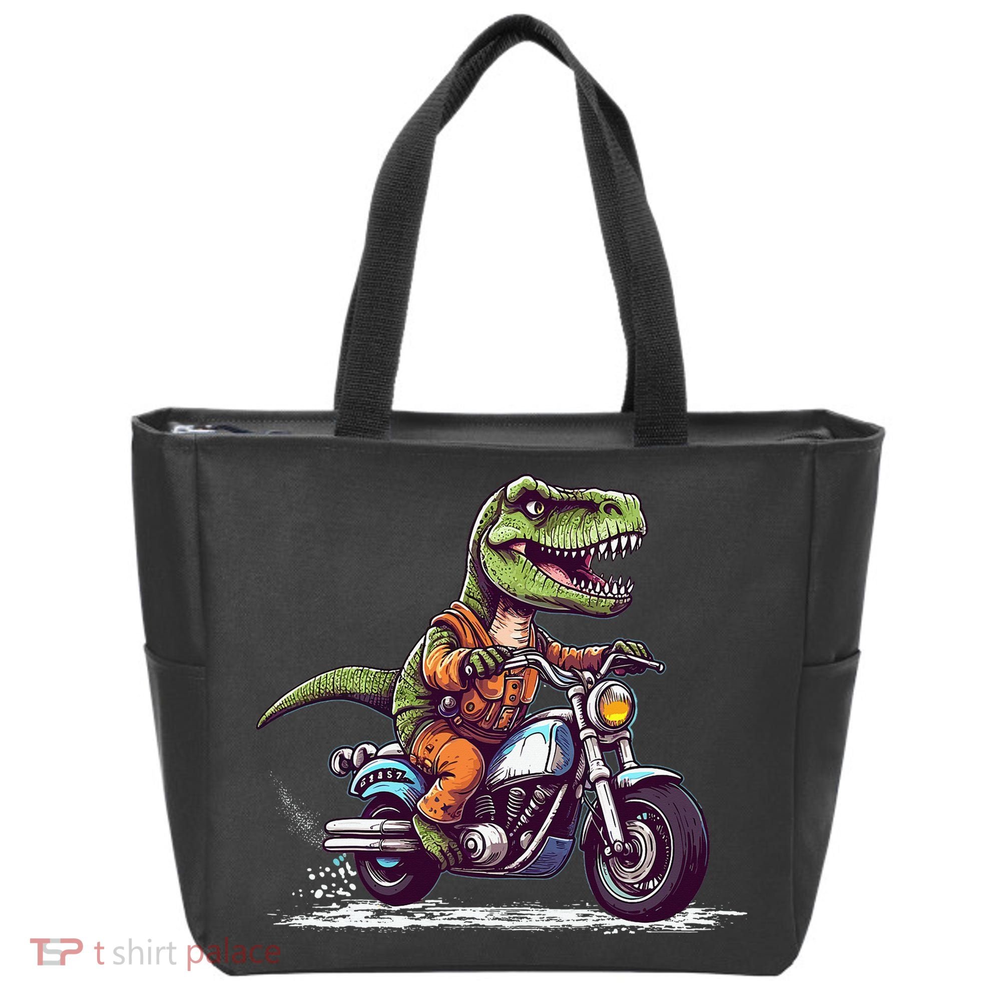 Biker T Rex On Motor Bike Dinosaur T Rex Riding Motorcycle Tote Bag