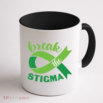 Break The Stigma Ribbon Mental Health Awareness Coffee Mug back