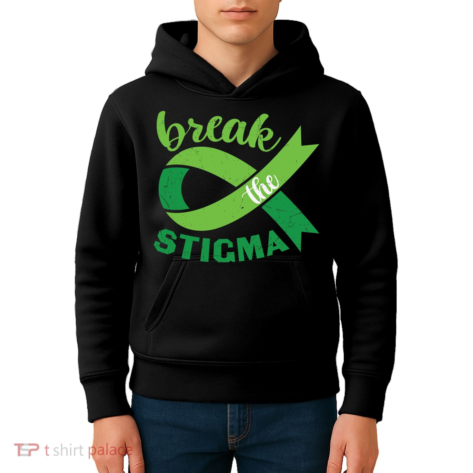 Break The Stigma Ribbon Mental Health Awareness Kids Hoodie