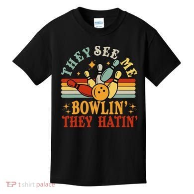 Bowling They See Me Bowling They Hatin Funny Kids T-Shirt