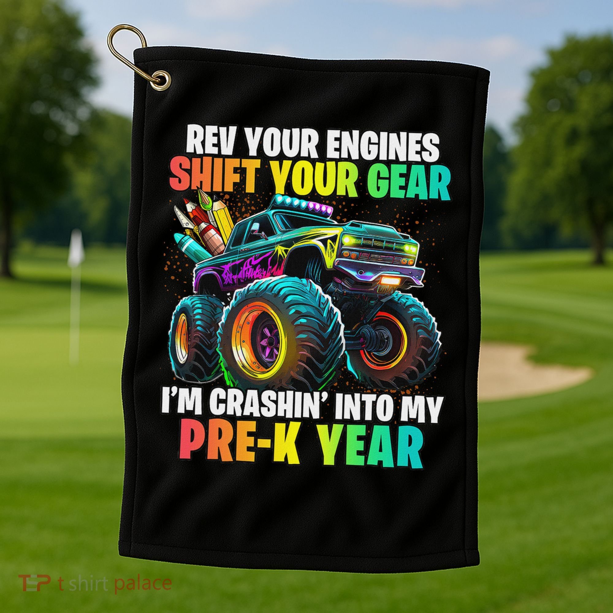 Back To School Pre K Monster Truck First Day School Golf Towel