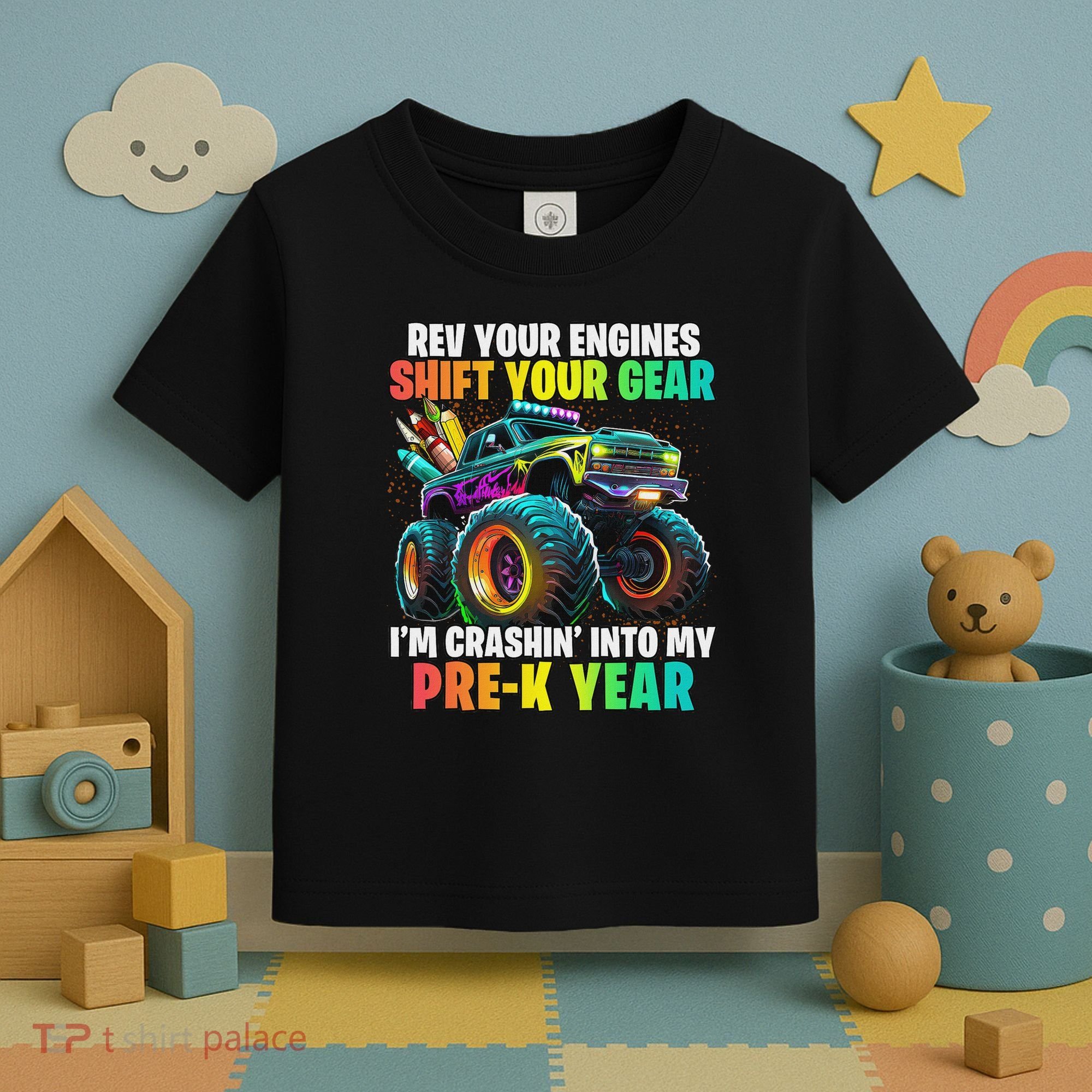 Back To School Pre K Monster Truck First Day School Toddler T-Shirt