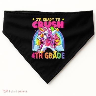 Back To School Unicorn Rainbow Ready To Crush 4th Grade USA-Made Doggie Bandana
