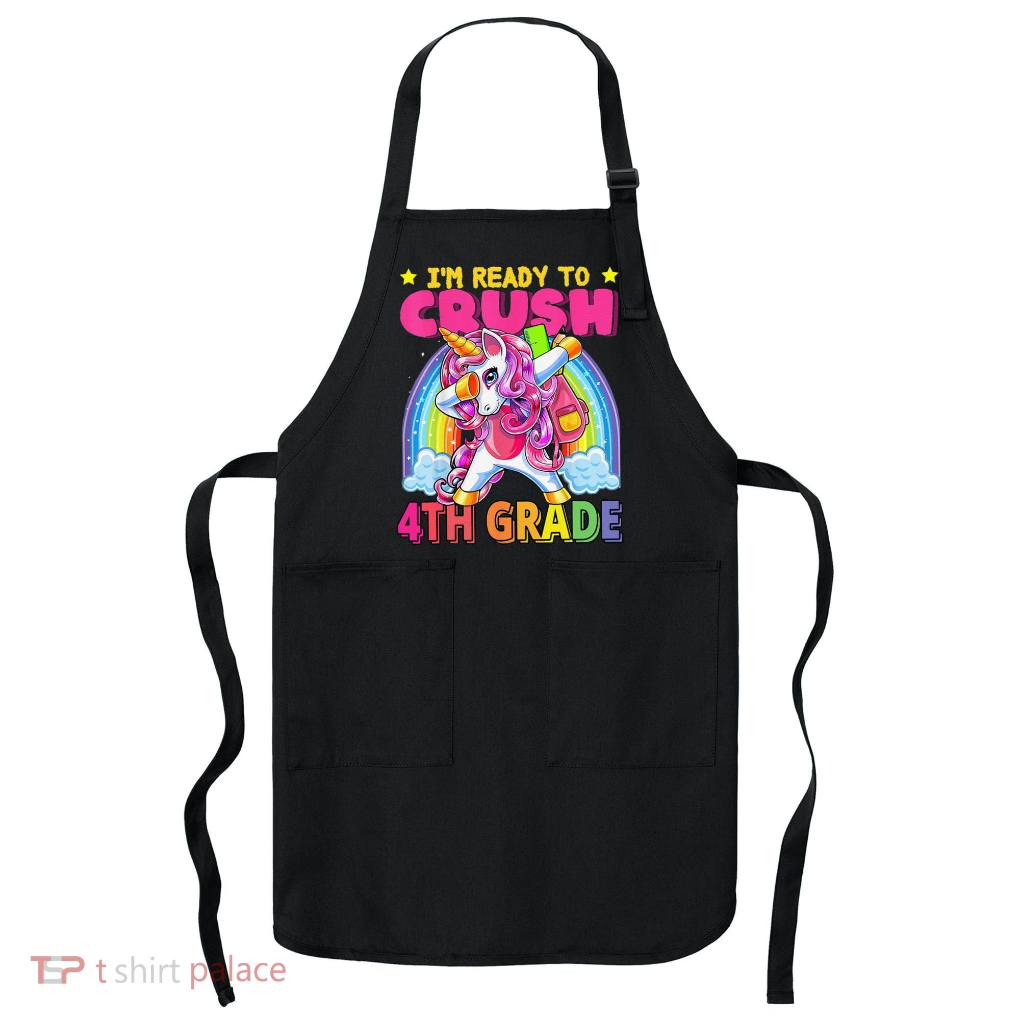 Back To School Unicorn Rainbow Ready To Crush 4th Grade Apron