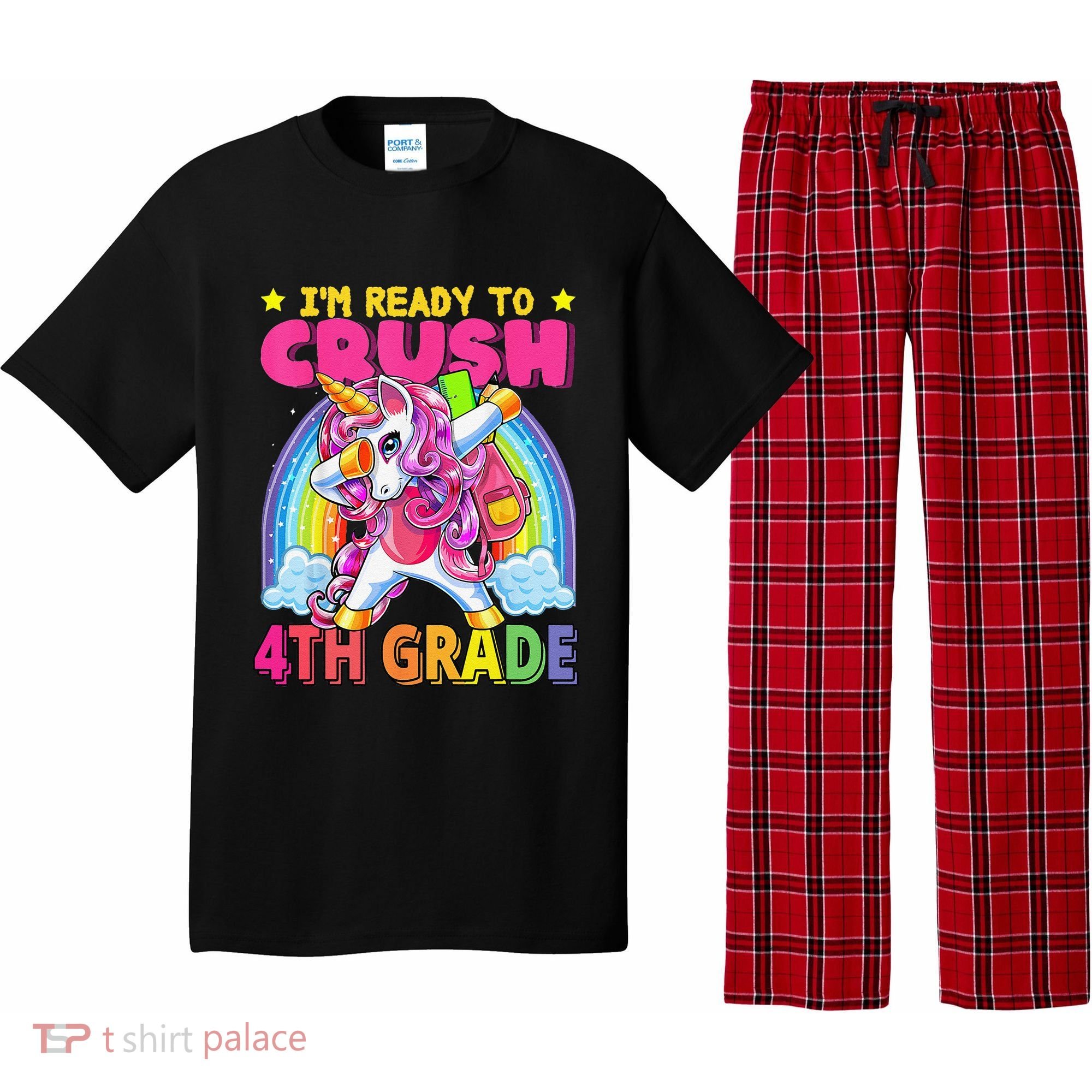 Back To School Unicorn Rainbow Ready To Crush 4th Grade Pajama Set