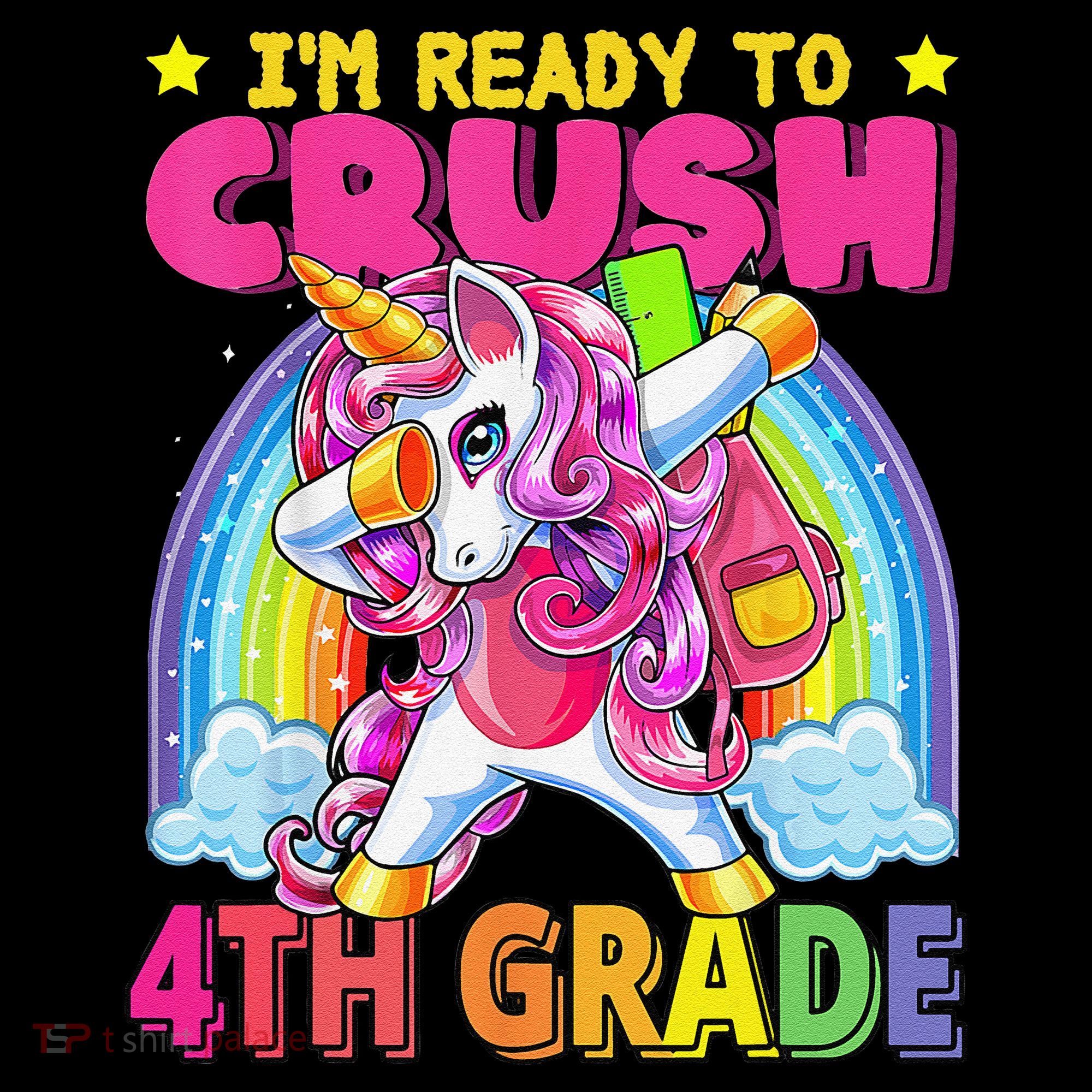 Back To School Unicorn Rainbow Ready To Crush 4th Grade Women's Hoodie