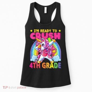 Back To School Unicorn Rainbow Ready To Crush 4th Grade Women's Tank Top