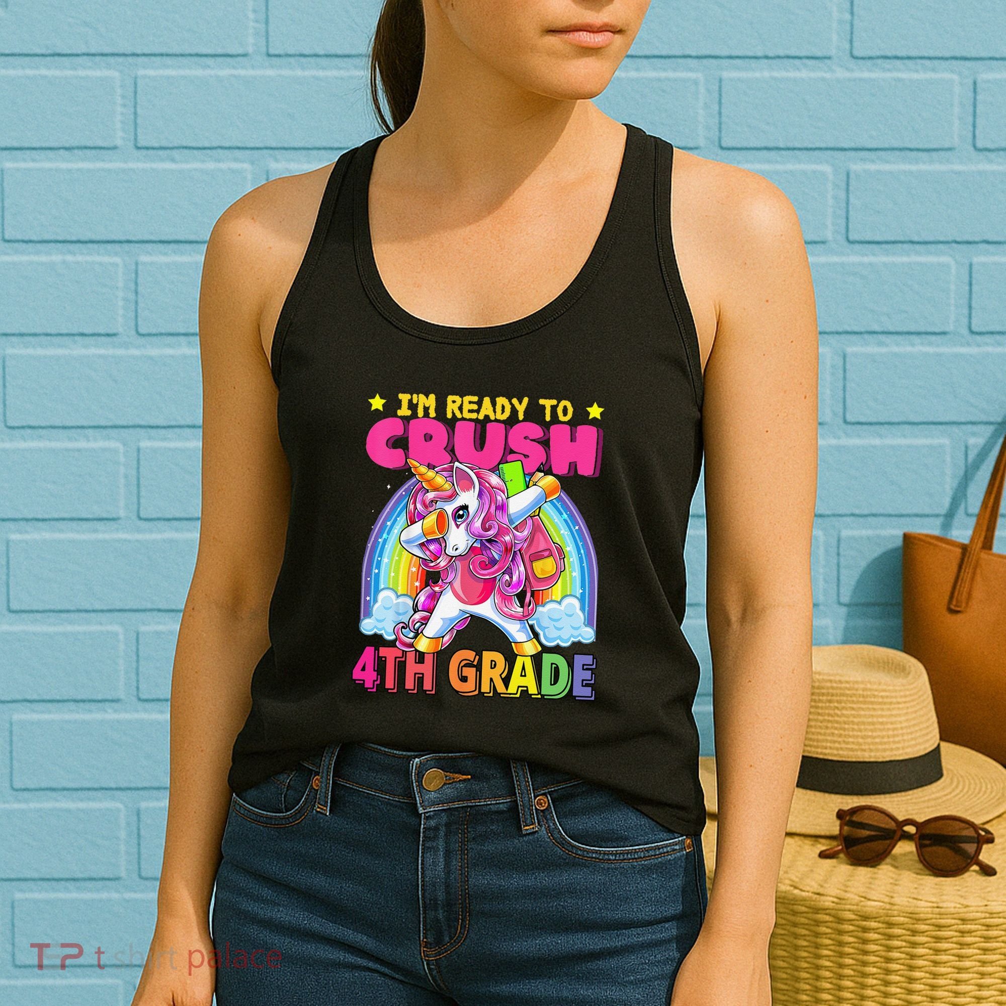 Back To School Unicorn Rainbow Ready To Crush 4th Grade Women's Tank Top