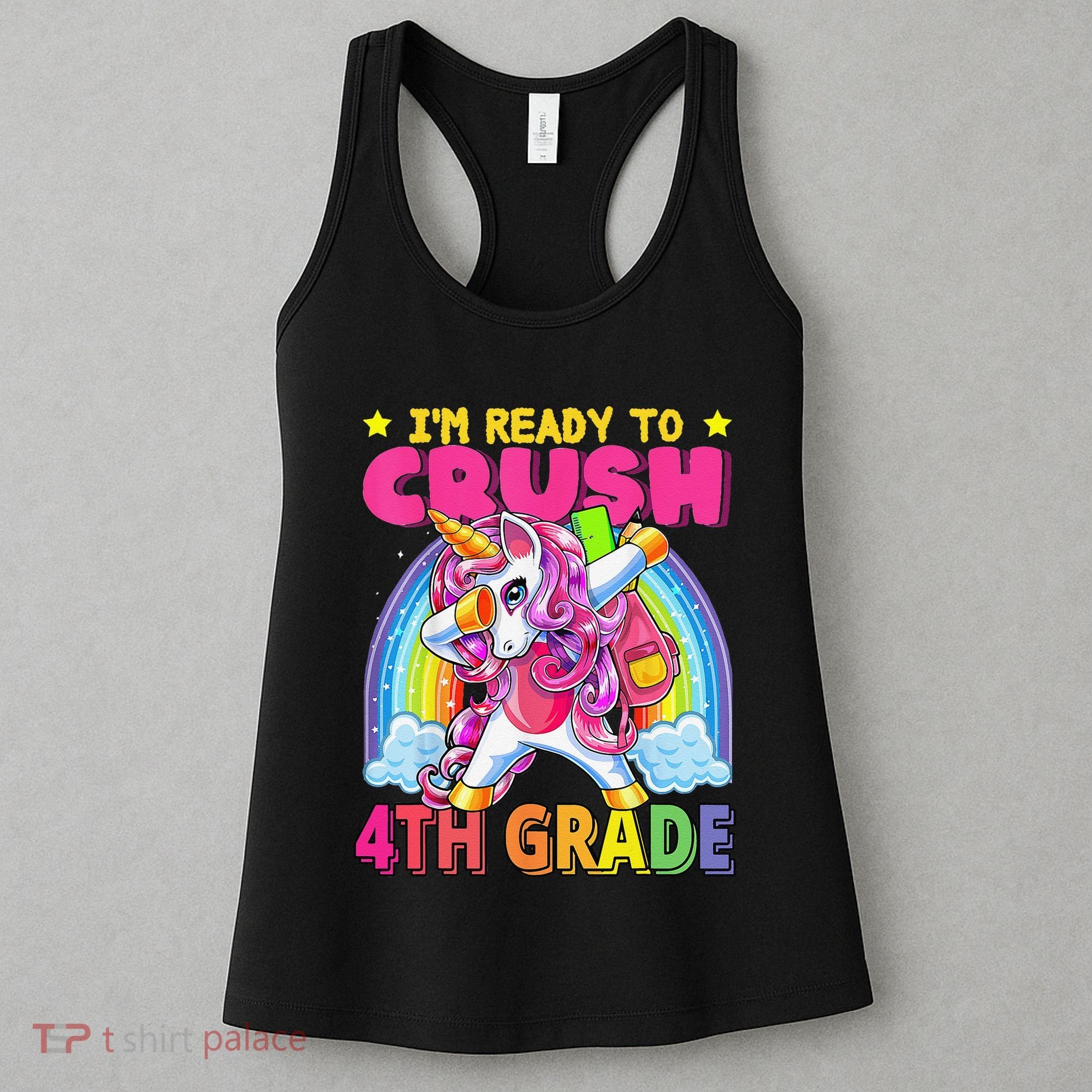Back To School Unicorn Rainbow Ready To Crush 4th Grade Women's Tank Top