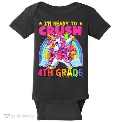 Back To School Unicorn Rainbow Ready To Crush 4th Grade Baby Bodysuit