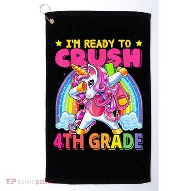 Back To School Unicorn Rainbow Ready To Crush 4th Grade Golf Towel
