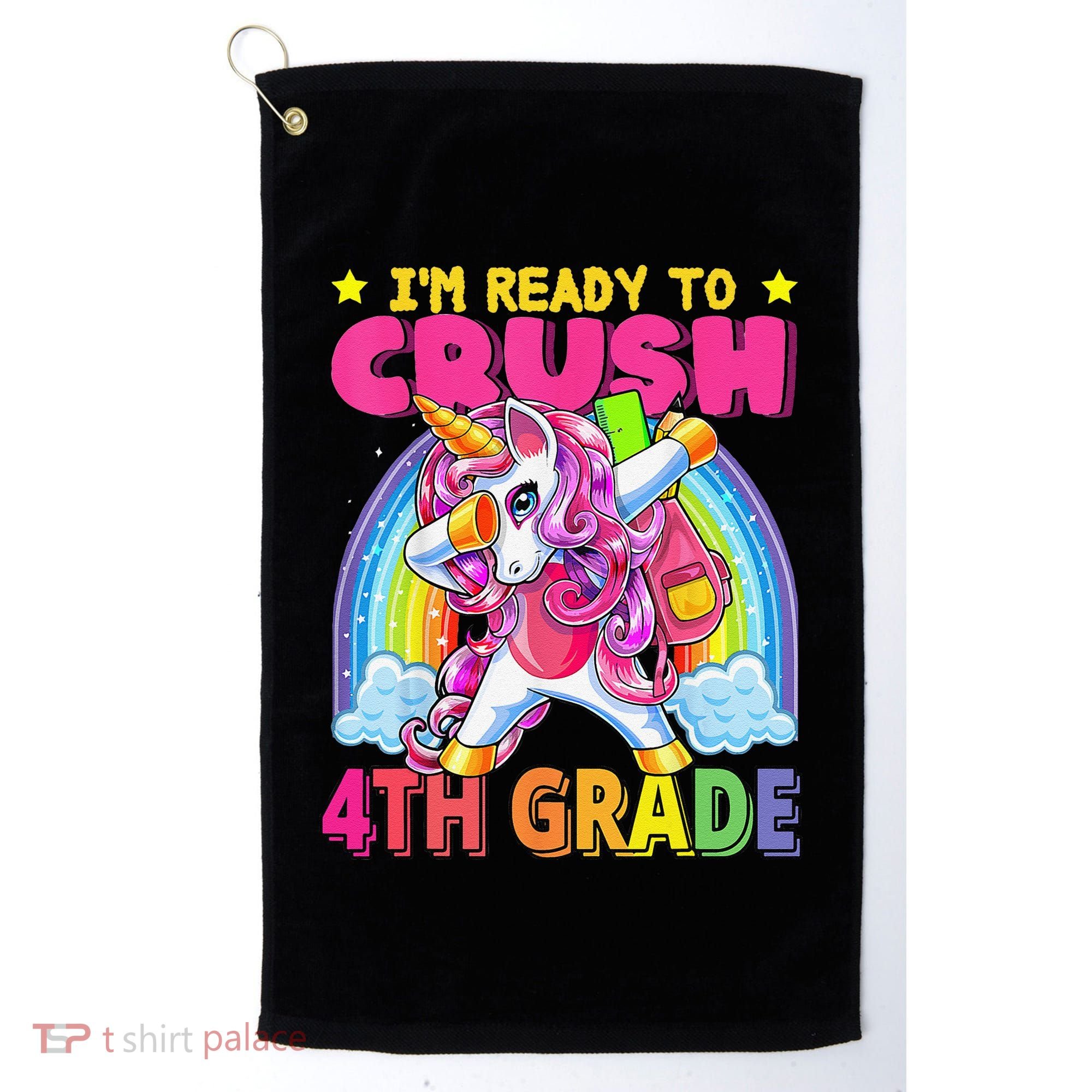 Back To School Unicorn Rainbow Ready To Crush 4th Grade Golf Towel