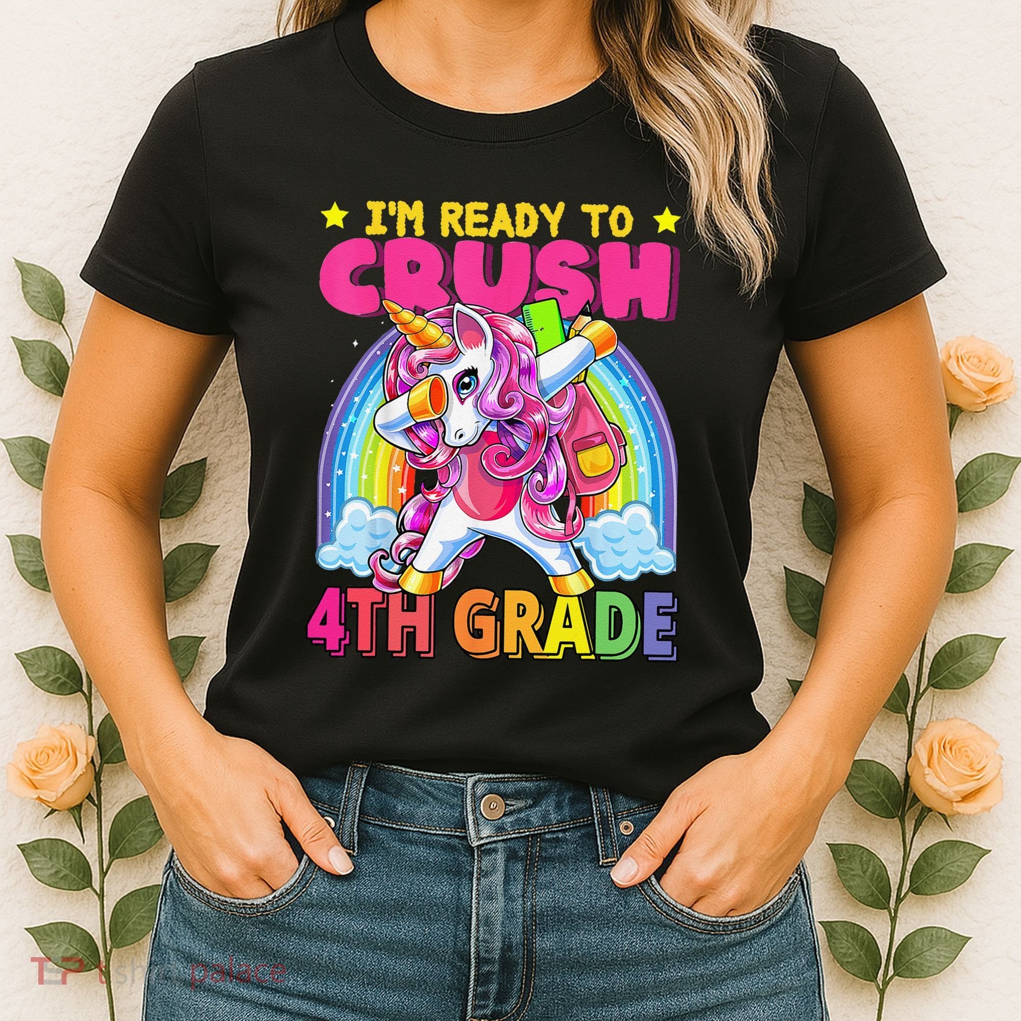 Back To School Unicorn Rainbow Ready To Crush 4th Grade Women's T-Shirt