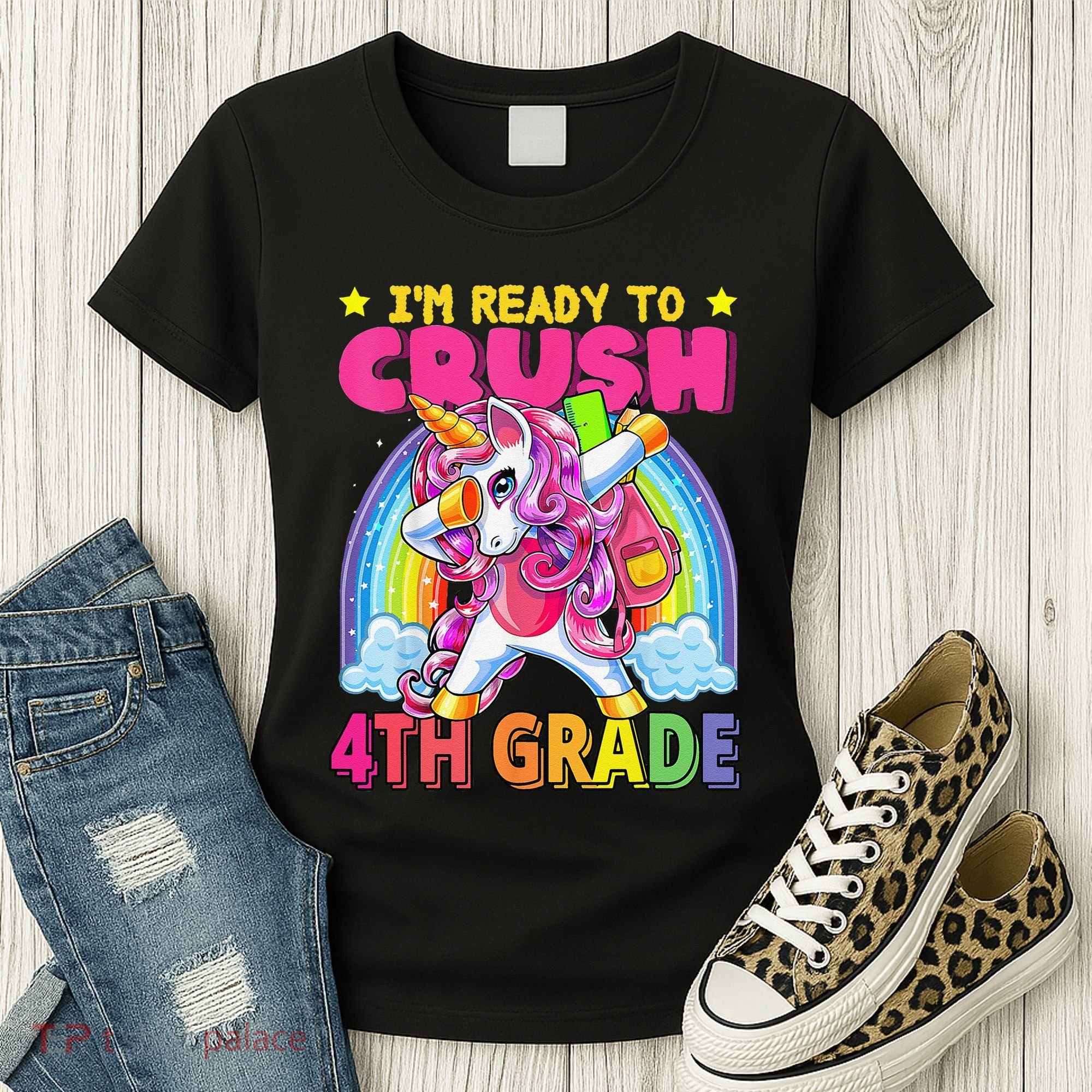 Back To School Unicorn Rainbow Ready To Crush 4th Grade Women's T-Shirt