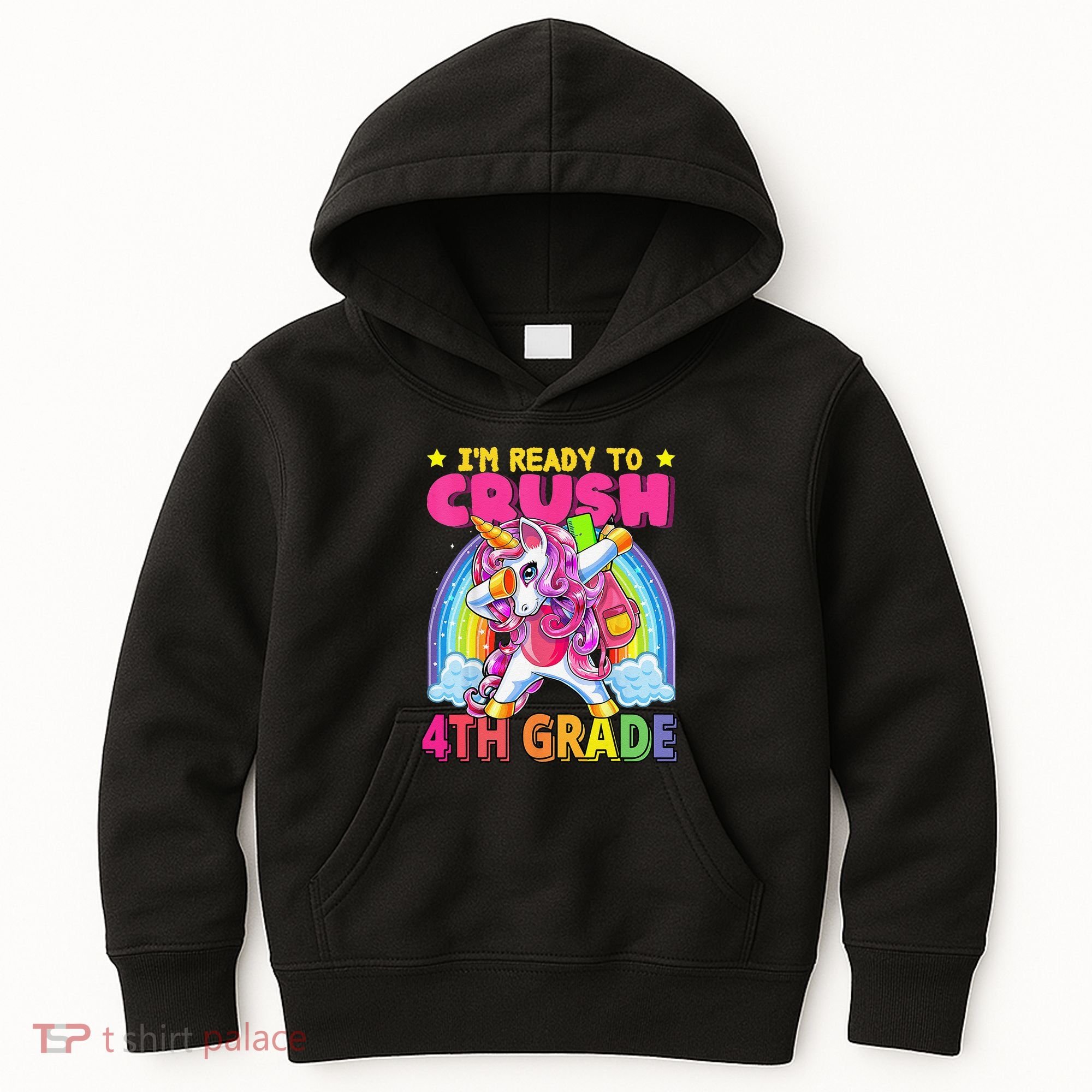 Back To School Unicorn Rainbow Ready To Crush 4th Grade Kids Hoodie