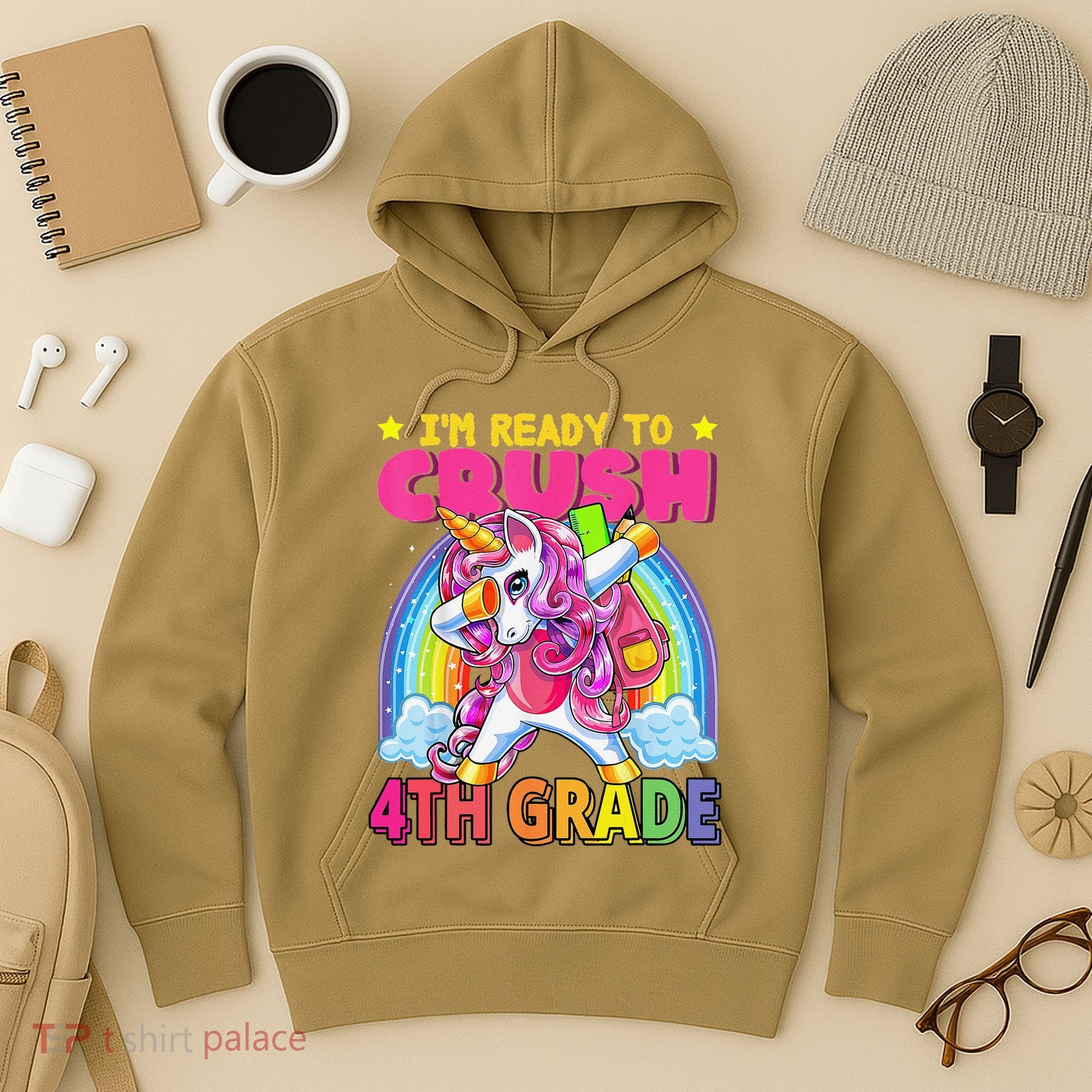 Back To School Unicorn Rainbow Ready To Crush 4th Grade Hoodie