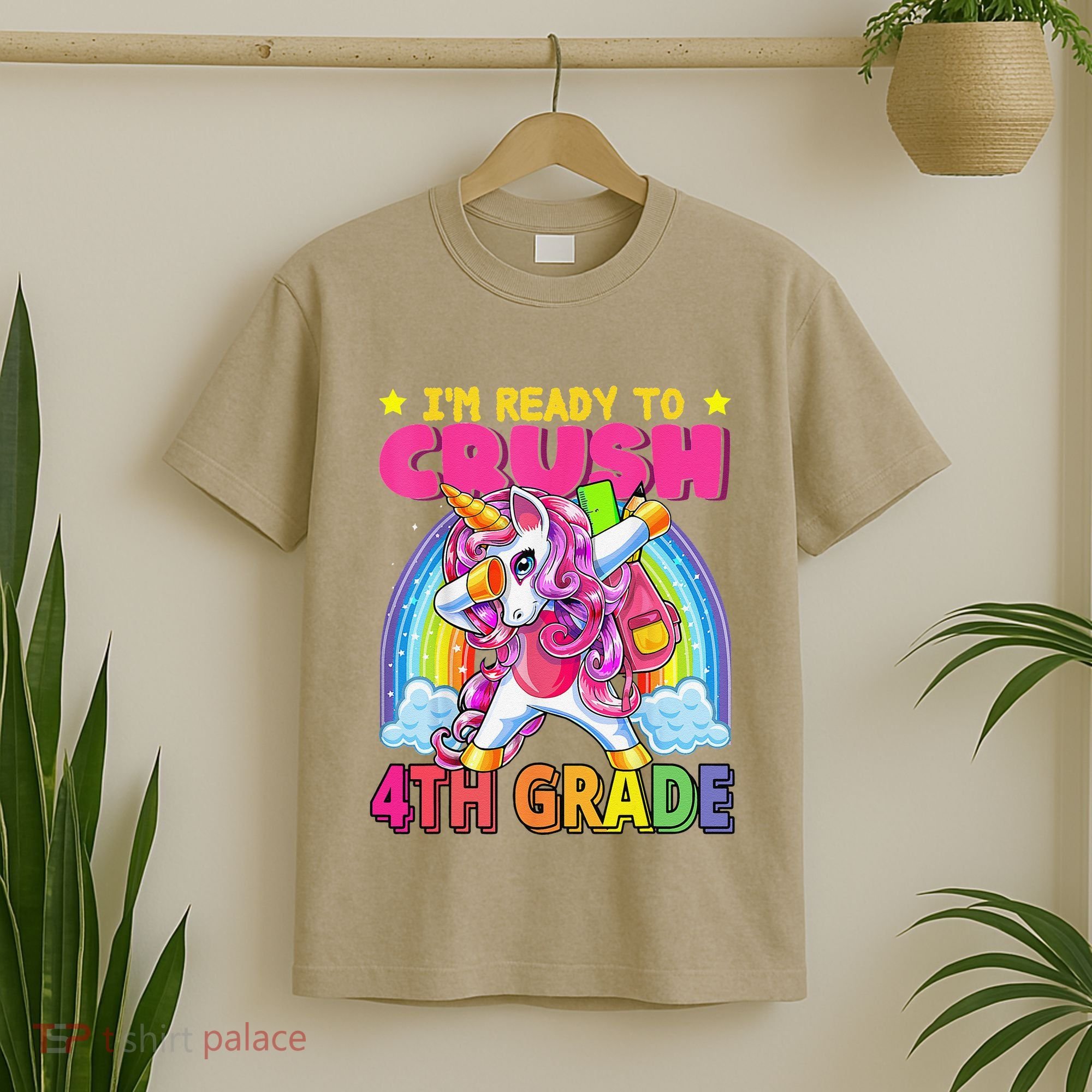 Back To School Unicorn Rainbow Ready To Crush 4th Grade T-Shirt