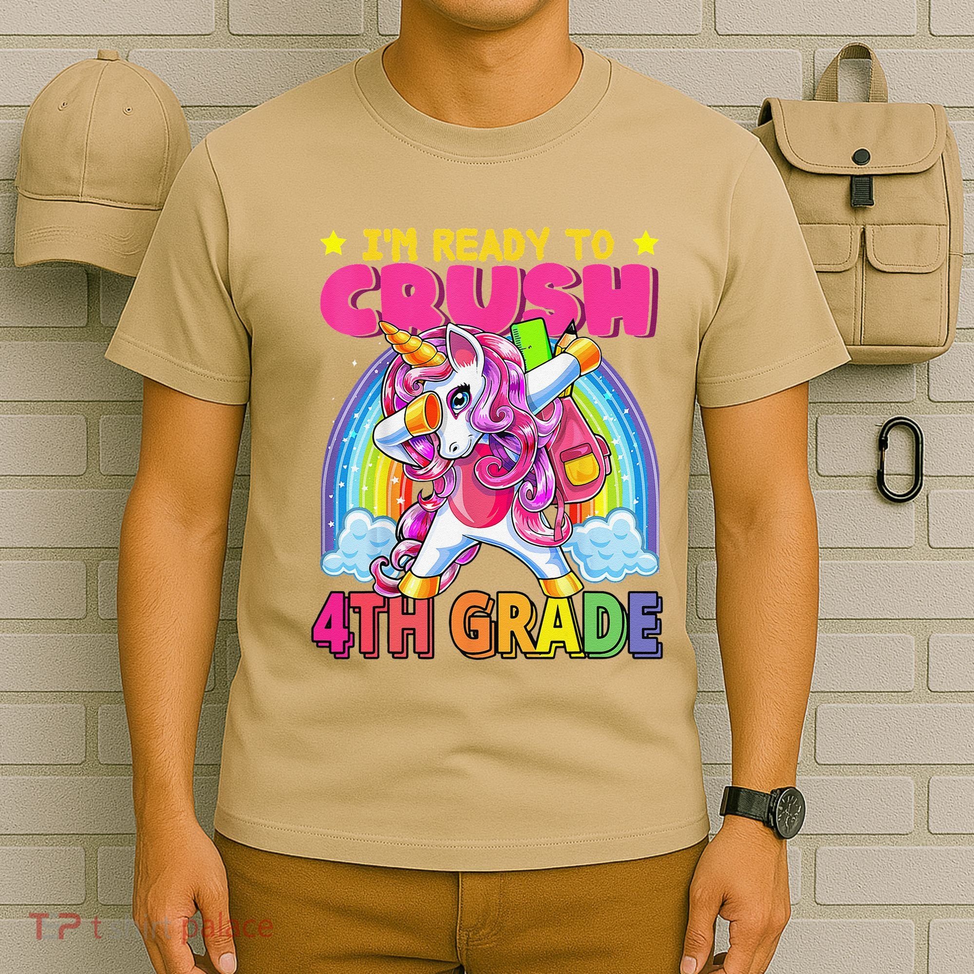 Back To School Unicorn Rainbow Ready To Crush 4th Grade T-Shirt