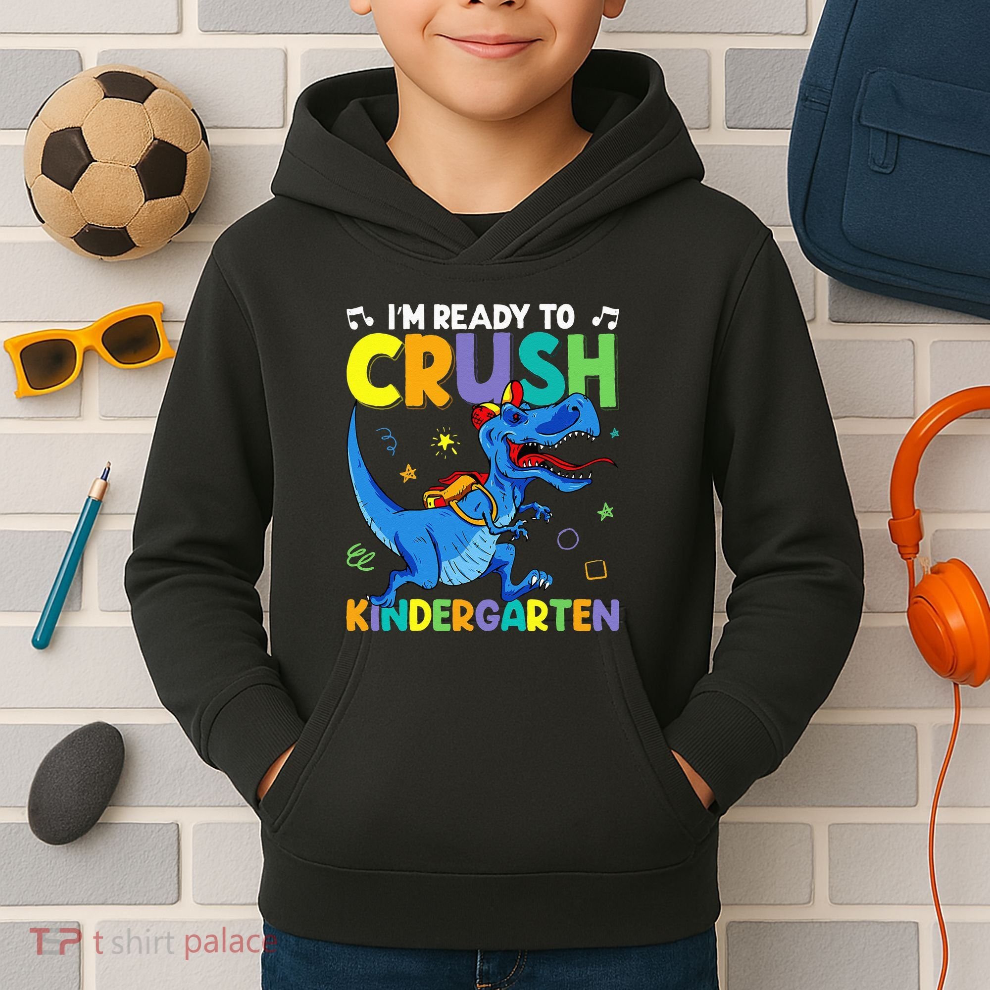 Back To School Dino I'm Ready To Crush Kindergarten Dinosaur Kids Hoodie