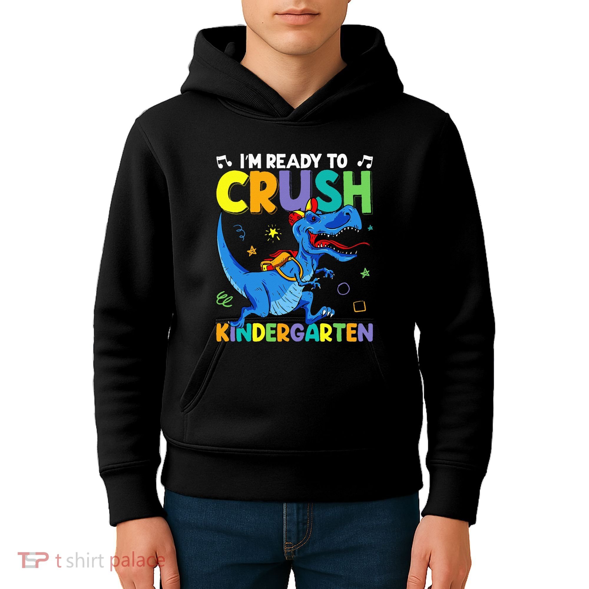 Back To School Dino I'm Ready To Crush Kindergarten Dinosaur Kids Hoodie
