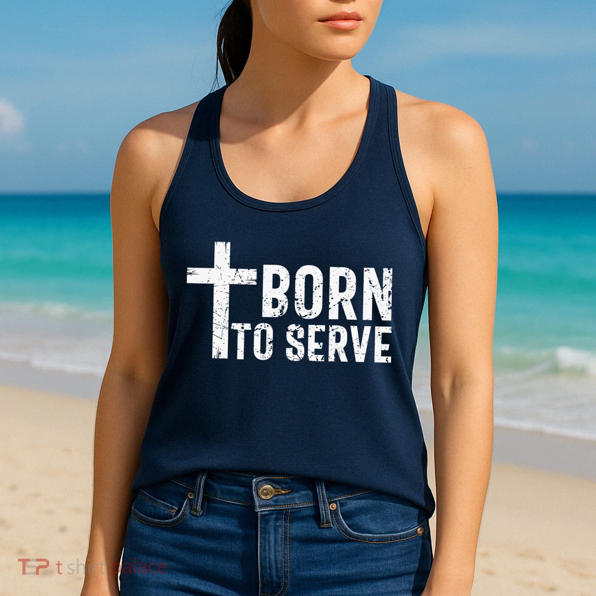 Born To Serve Cross God Jesus Faith Christian Women Women's Tank Top