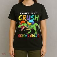 Back To School I'm Ready To Crush Second Grade Dinosaur T-Shirt thumb 4