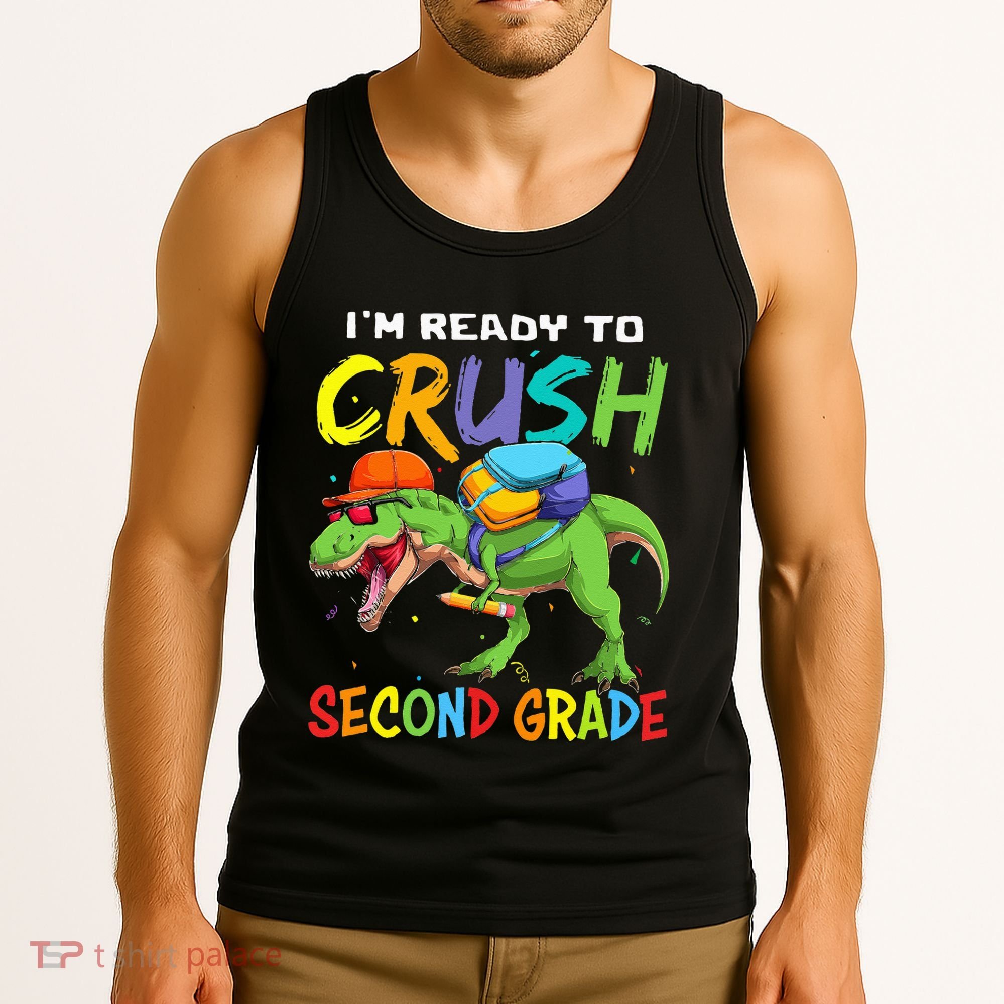 Back To School I'm Ready To Crush Second Grade Dinosaur Tank Top