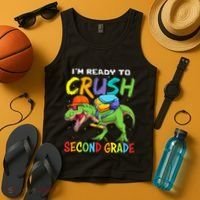 Back To School I'm Ready To Crush Second Grade Dinosaur Tank Top thumb 4