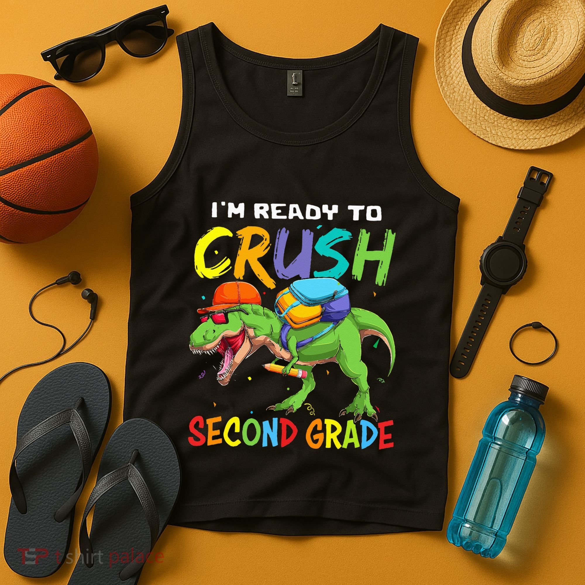Back To School I'm Ready To Crush Second Grade Dinosaur Tank Top