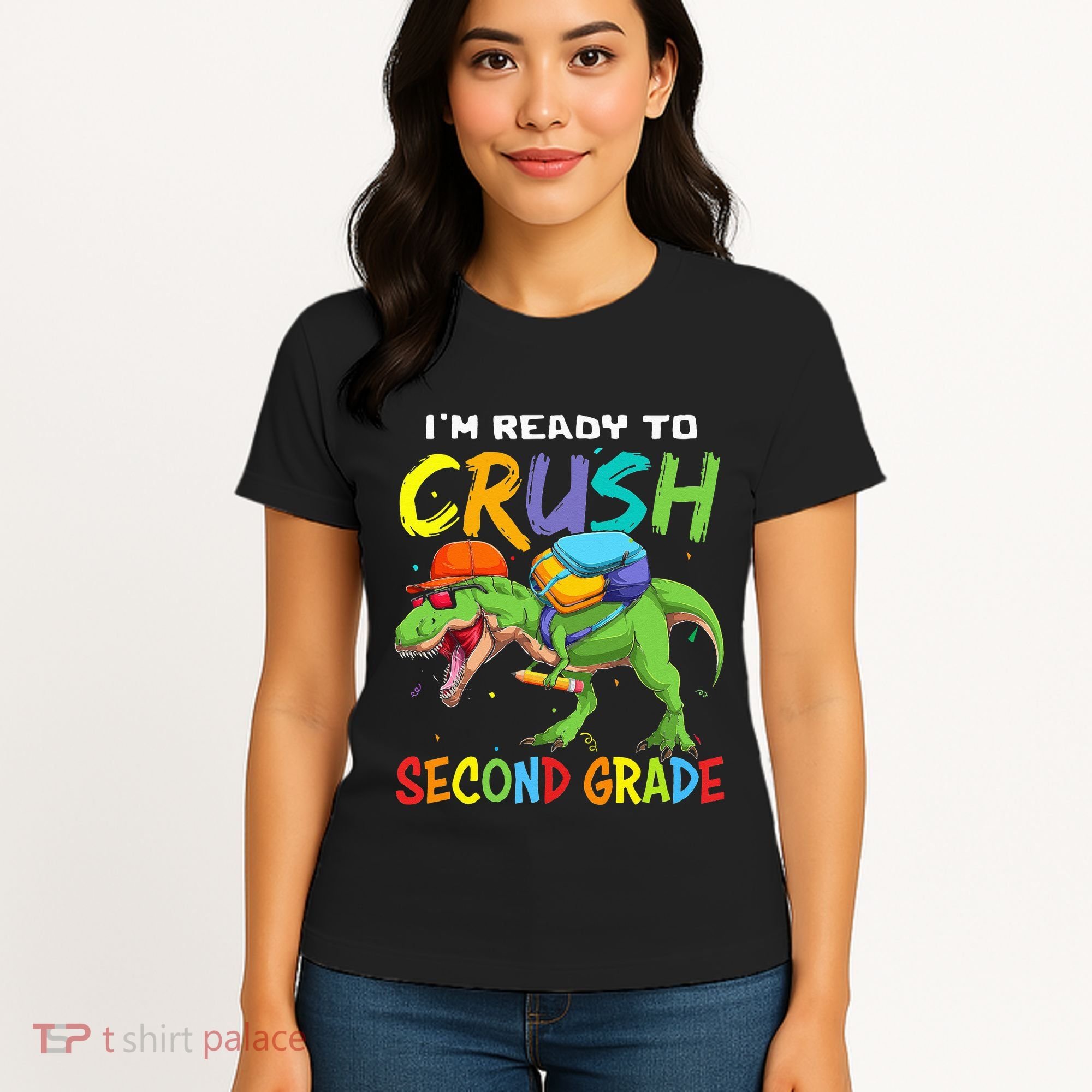 Back To School I'm Ready To Crush Second Grade Dinosaur Women's T-Shirt