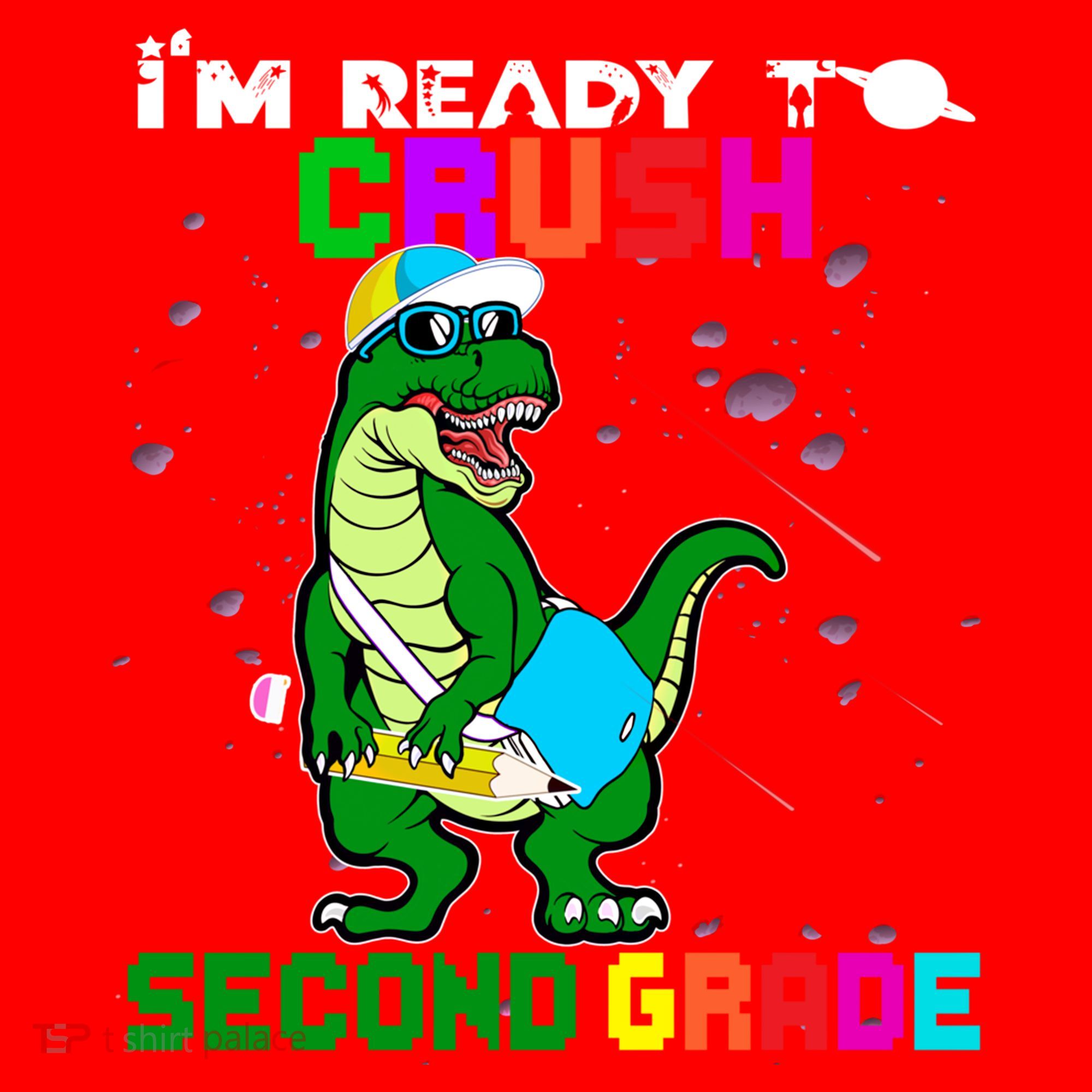Back To School Dinosaur Im Ready To Crush Second Grade Great Gift Santa Hat
