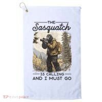 Bigfoot The Sasquatch Is Calling And I Must Go Golf Towel thumb 0