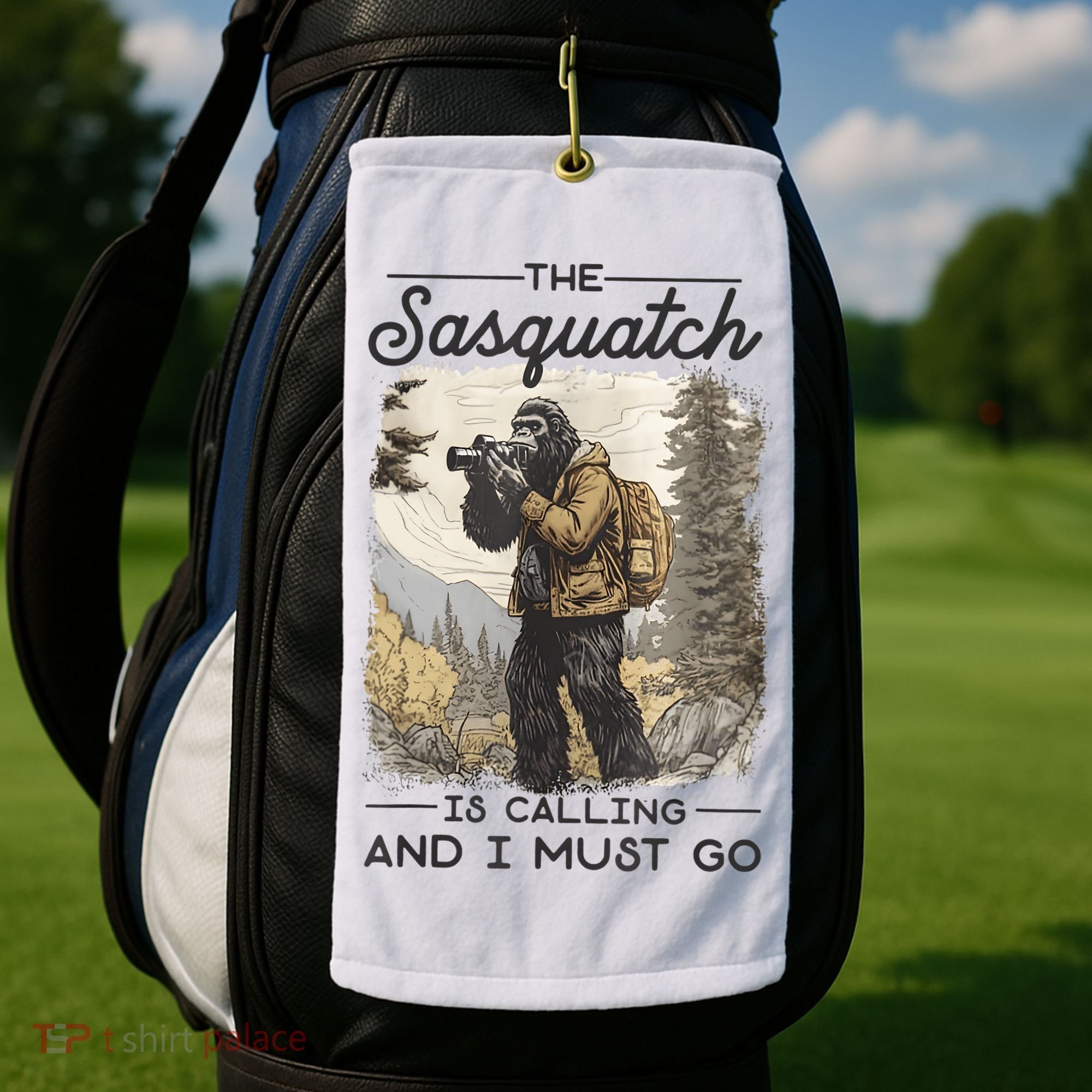 Bigfoot The Sasquatch Is Calling And I Must Go Golf Towel