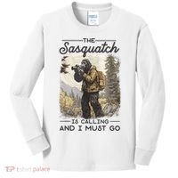 Bigfoot The Sasquatch Is Calling And I Must Go Kids Long Sleeve Shirt thumb 0
