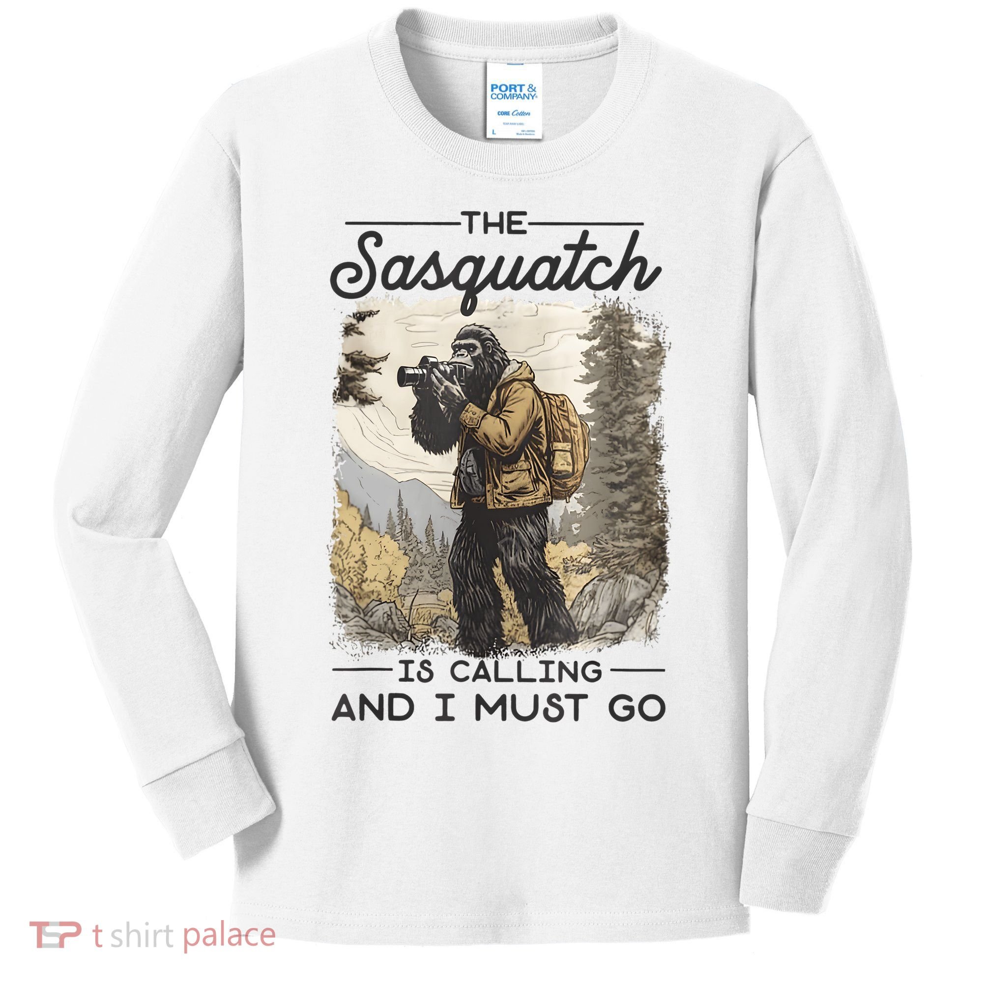 Bigfoot The Sasquatch Is Calling And I Must Go Kids Long Sleeve Shirt