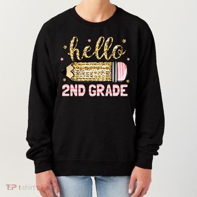 Back To School Hello Second 2nd Grade Leopard Pencil Girl Women's Sweatshirt