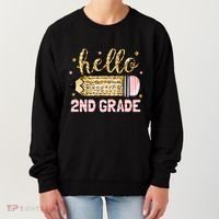 Back To School Hello Second 2nd Grade Leopard Pencil Girl Women's Sweatshirt thumb 0