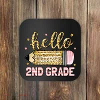 Back To School Hello Second 2nd Grade Leopard Pencil Girl Coaster thumb 0