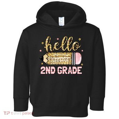 Back To School Hello Second 2nd Grade Leopard Pencil Girl Toddler Hoodie