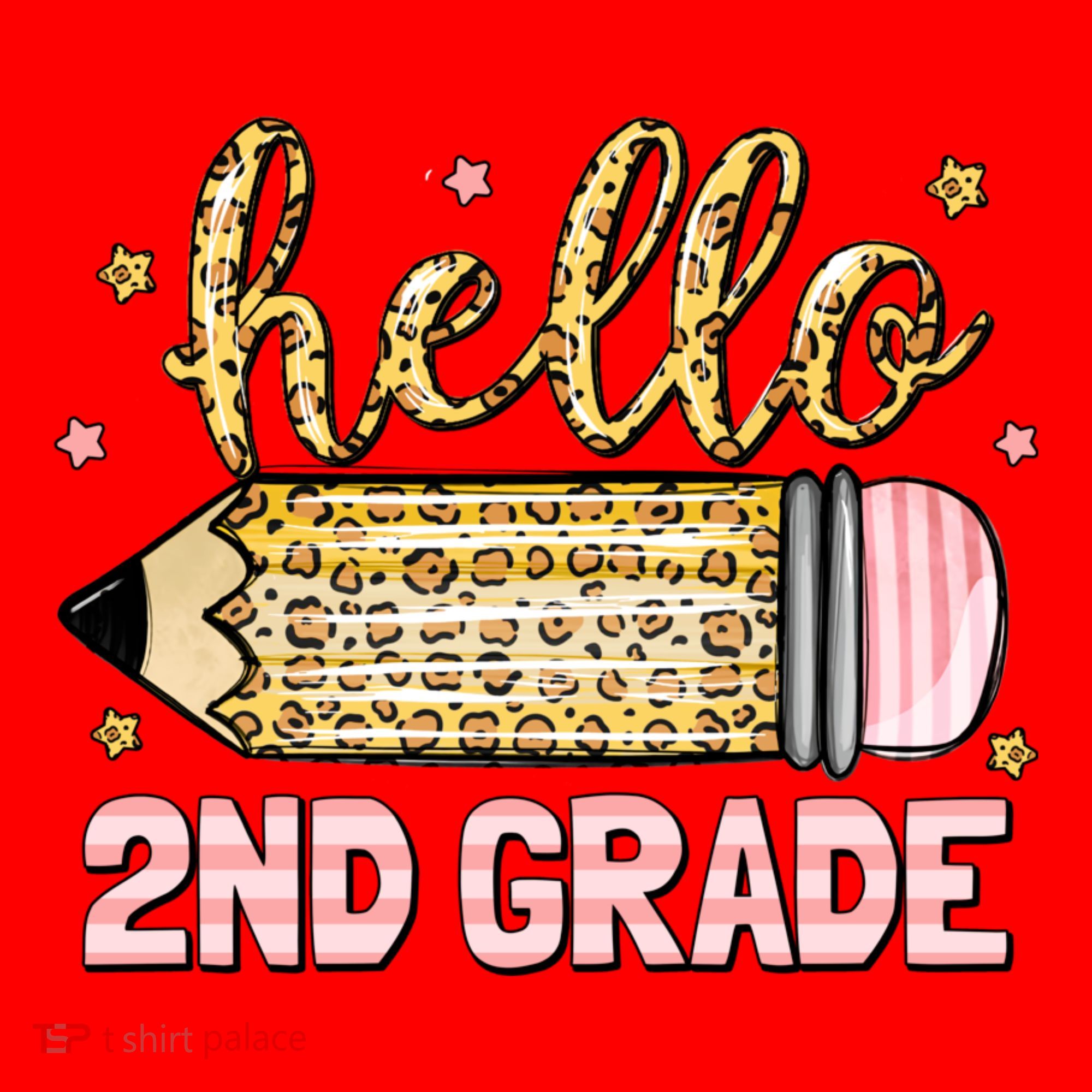 Back To School Hello Second 2nd Grade Leopard Pencil Girl Santa Hat