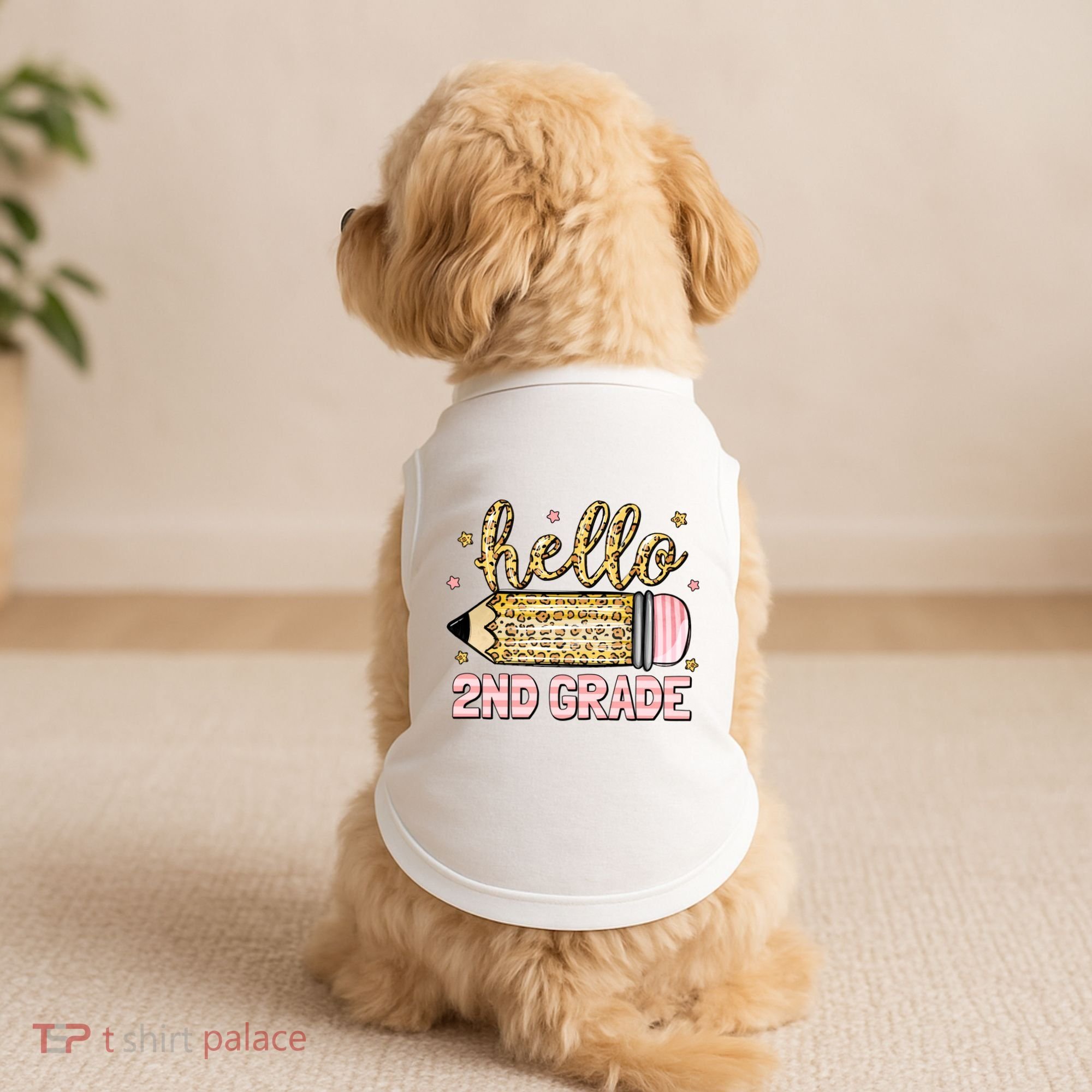 Back To School Hello Second 2nd Grade Leopard Pencil Girl Doggie Tank